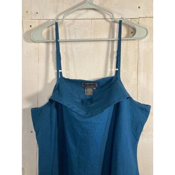 Vintage Y2K Slip Sun Dress Women Sz XL Blue Hemp Cotton Blend Sleeveless Hippie - Picture 6 of 7